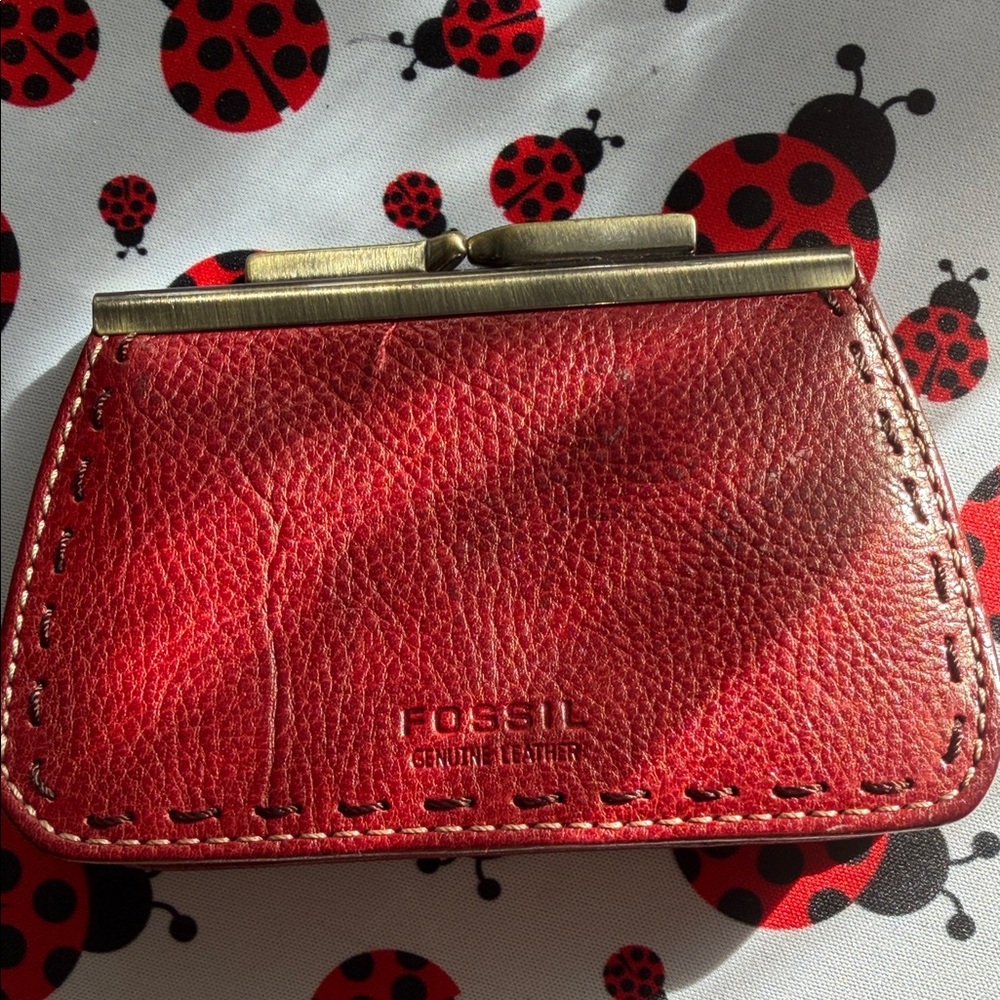 Fossil Red Leather Key & Card Holder